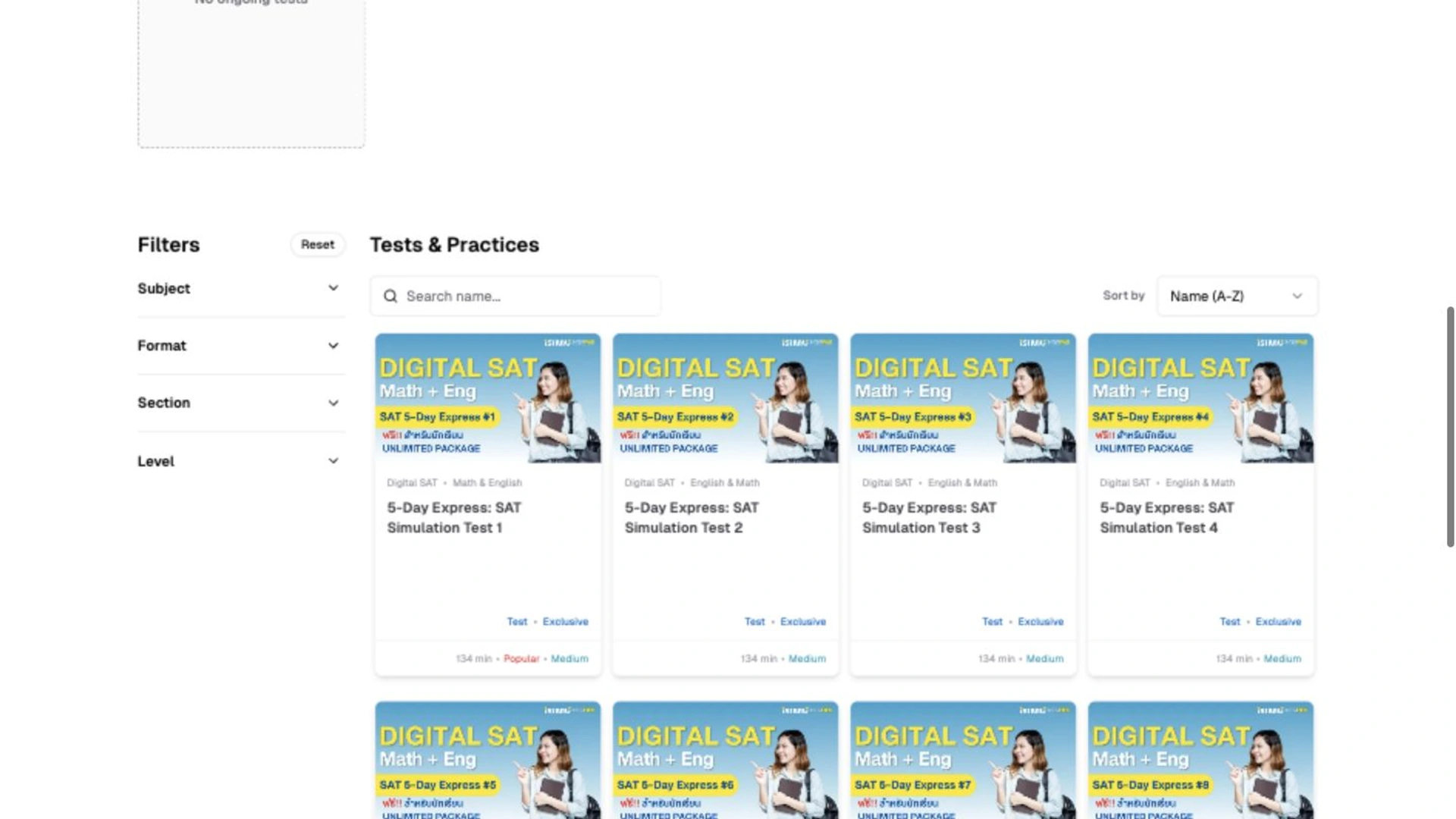 Browse a clear test catalog.